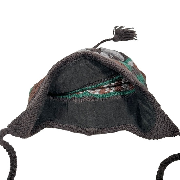 VINTAGE 100% Wool Knit Fleece-Lined Moose Print Beanie - Picture 5 of 8